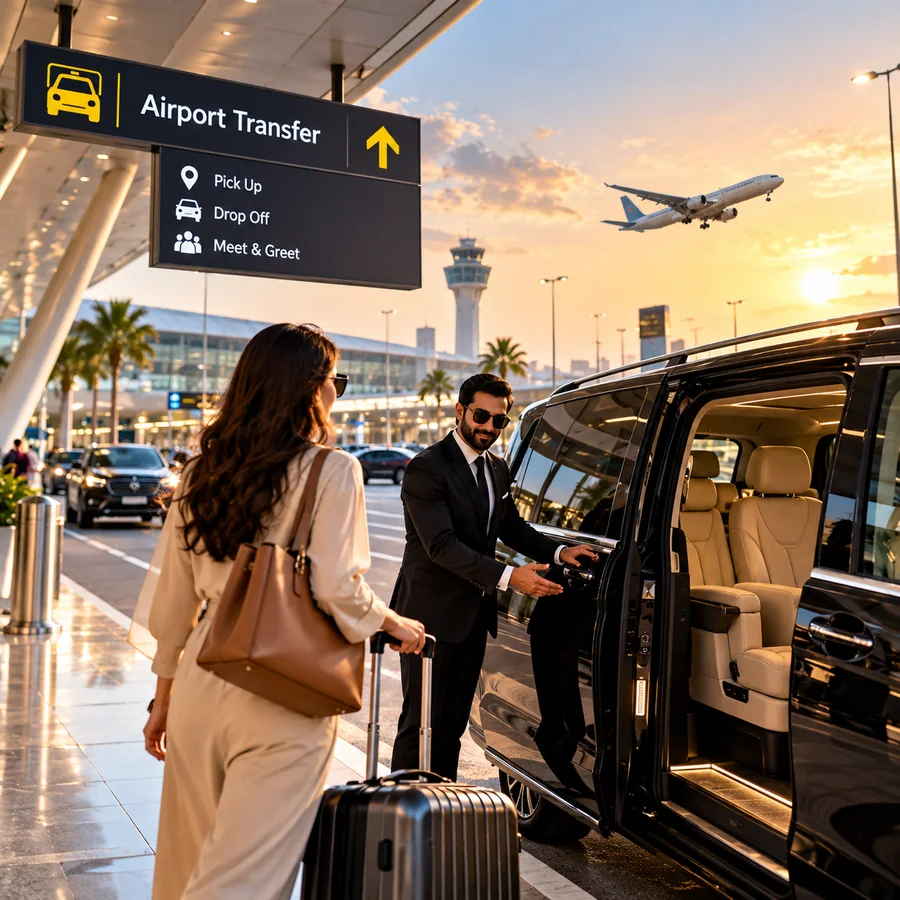 Traveller arriving at the airport for a smooth airport transfer