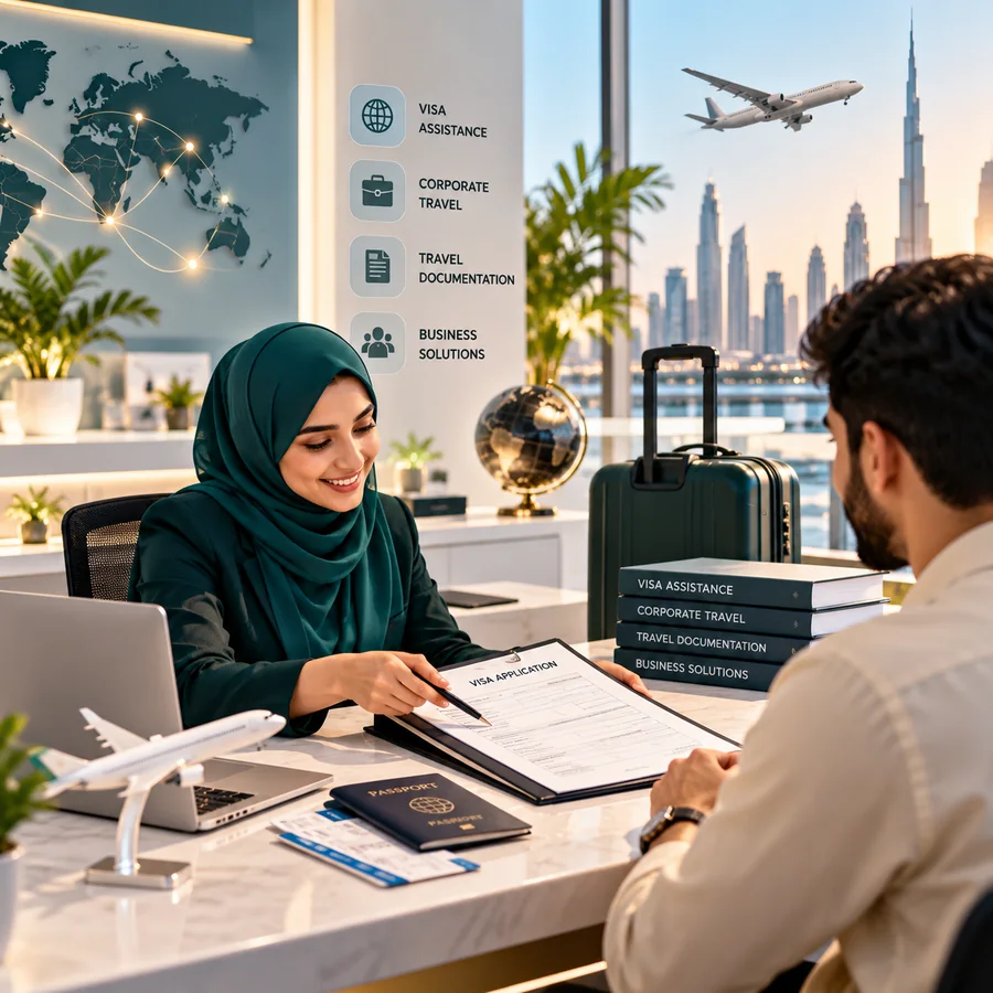Adviser helping a client with a visa application at a desk